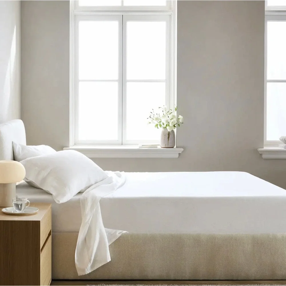 Quince European Linen Sheet Set Queen Size White 4 Piece with Flat Sheet NEW